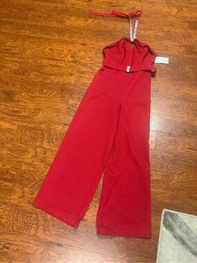 Red Halter Jumpsuit with  Rhinestone Strap